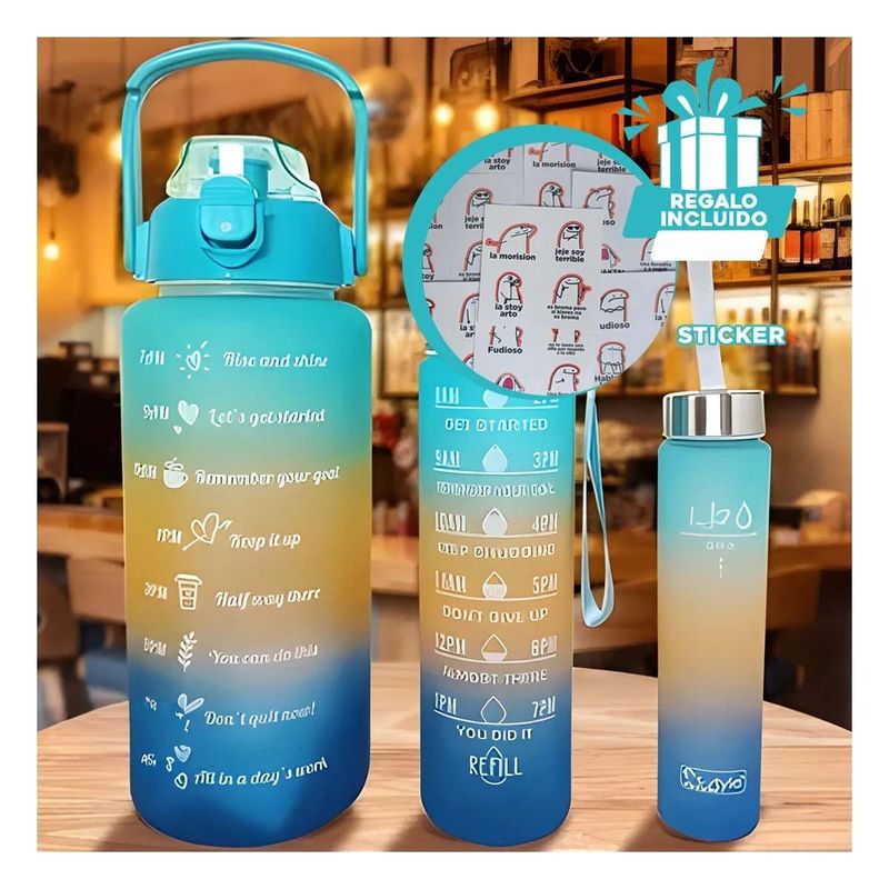GENERICO - Pack12 Botella Util Moderna en Celeste Y+Regalo Stickers