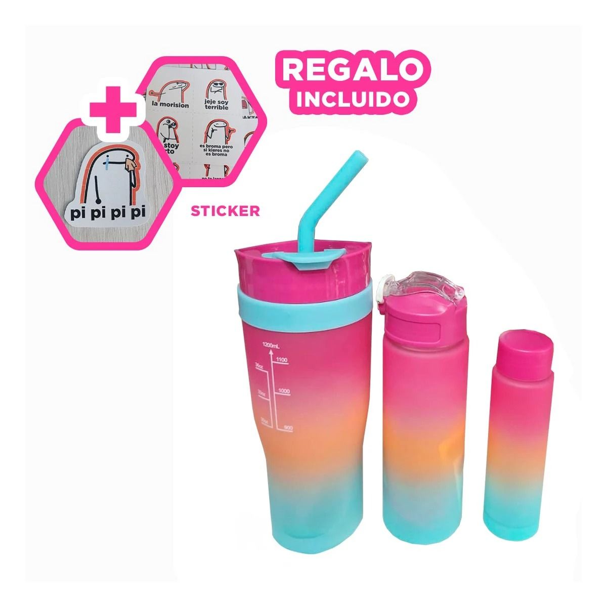 GENERICO - Tomatodo de Diferentes Tamaños Fucsia Y+Regalo Stickers