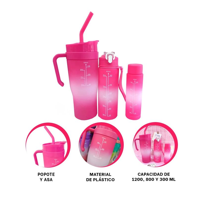 GENERICO - Pack2 Set de 3 Botellas de Figuras 2D Fucs Y+Ligas de Regalo