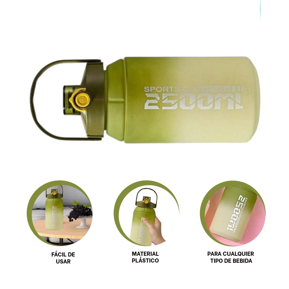 GENERICO - Pack2 Tomatodo de Agua 2500ml Verde Y+Banderitas Adhesivas