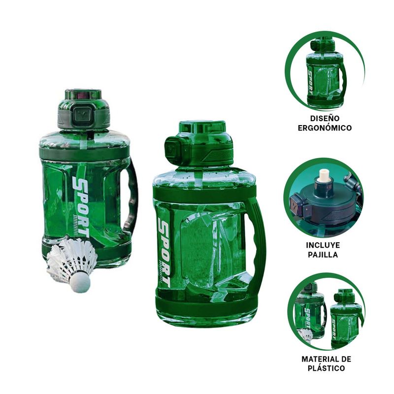 GENERICO - Pack2 Botella Sport para el Gimnacio Verd Y+Ligas de Regalo