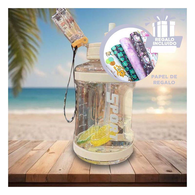 GENERICO - Tomatodo de Agua Escolar Grande Blanco Y+Papel de Regalo