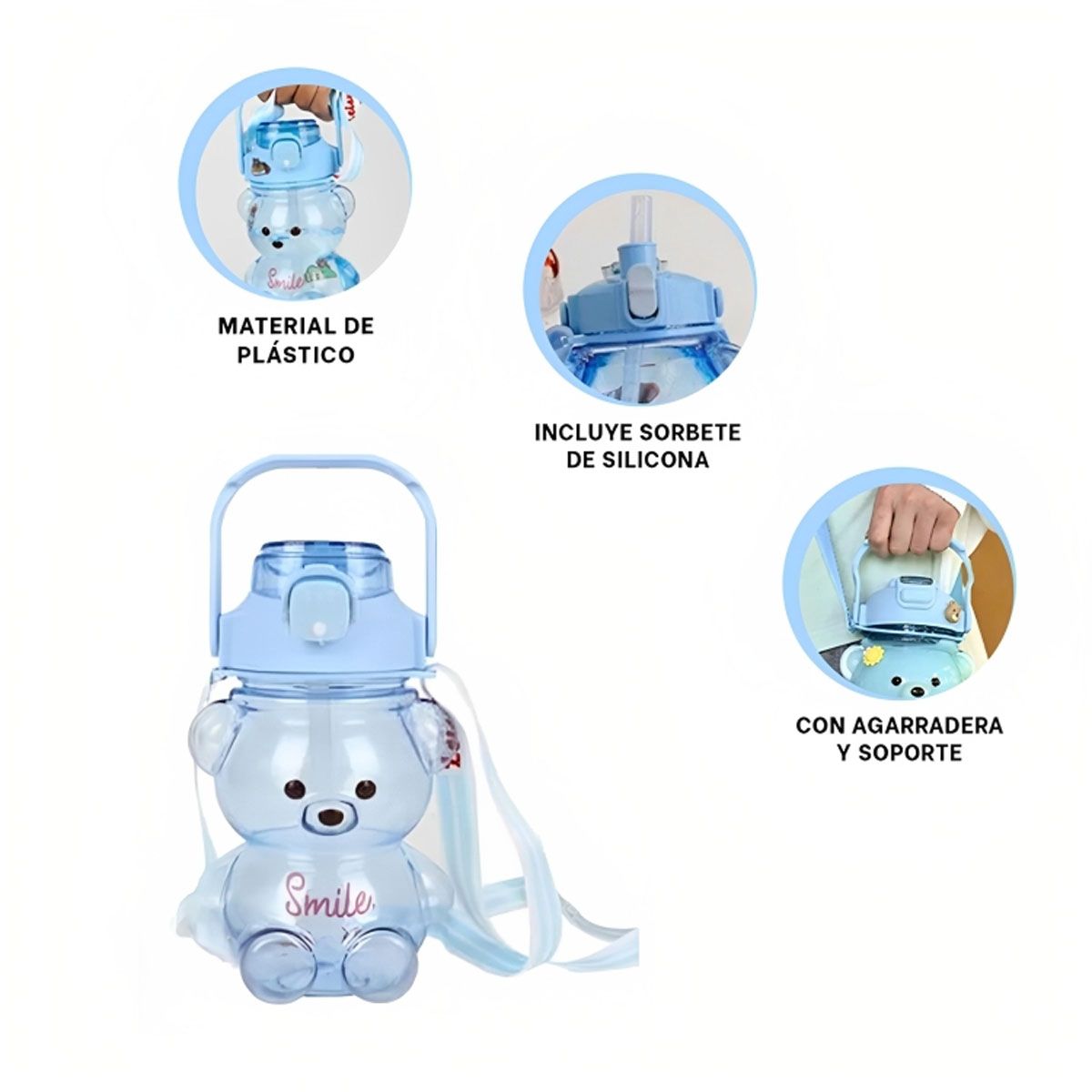 GENERICO - Pack4 Botella con Sorbete Divertida Infantil en Azul