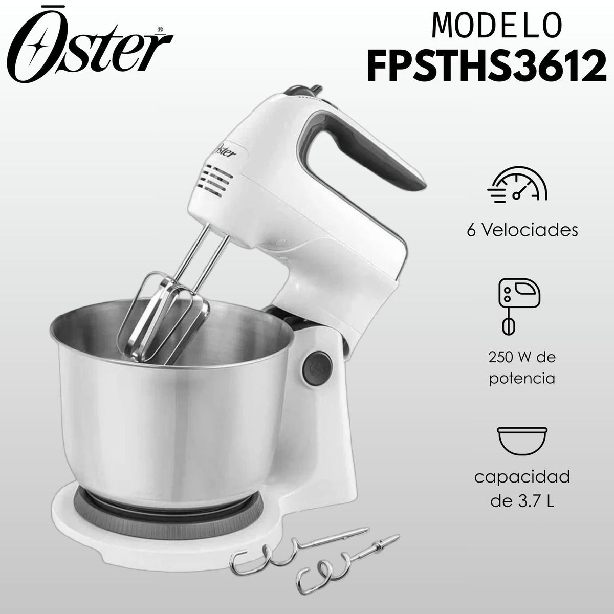 OSTER - Batidora de mano y pedestal Oster con acción giratoria FPSTHS3612
