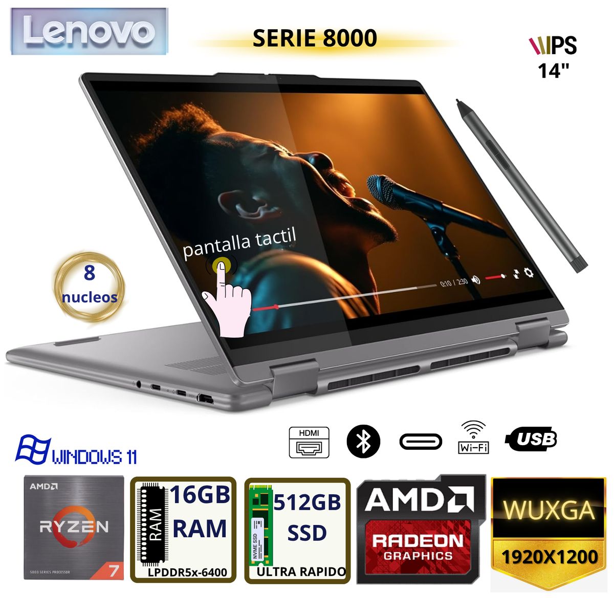 LENOVO - Laptop 2 en 1 Lenovo Ideapad 5 de 14", Pantalla touch, AMD Ryzen 7 ,16GB RAM, disco sólido de 512GB