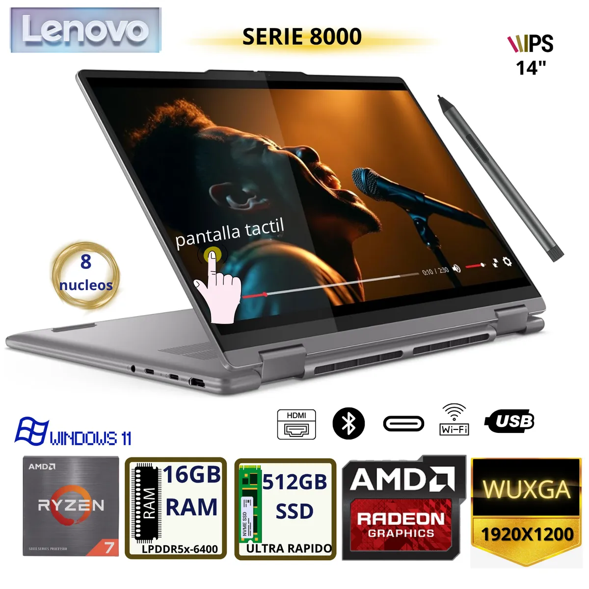 LENOVO - Laptop 2 en 1 Lenovo Ideapad 5 de 14", Pantalla touch, AMD Ryzen 7 ,16GB RAM, disco sólido de 512GB