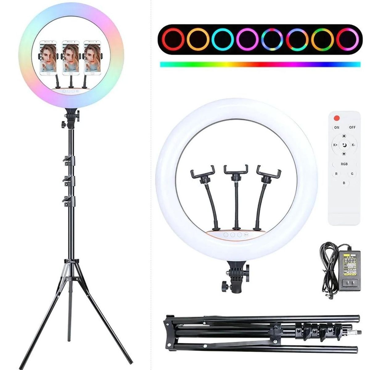 GENERICO - Aro de luz LED RGB de 45 cm Lámpara Táctil + Trípode + Control Remoto