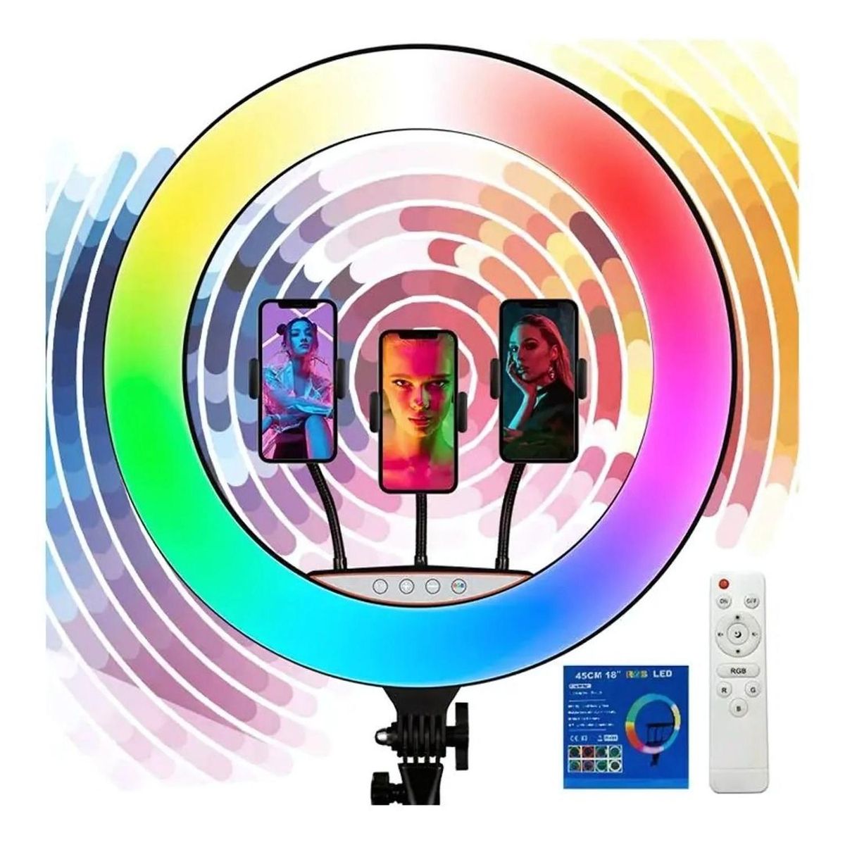 GENERICO - Aro de luz LED RGB de 45 cm Lámpara Táctil + Trípode + Control Remoto