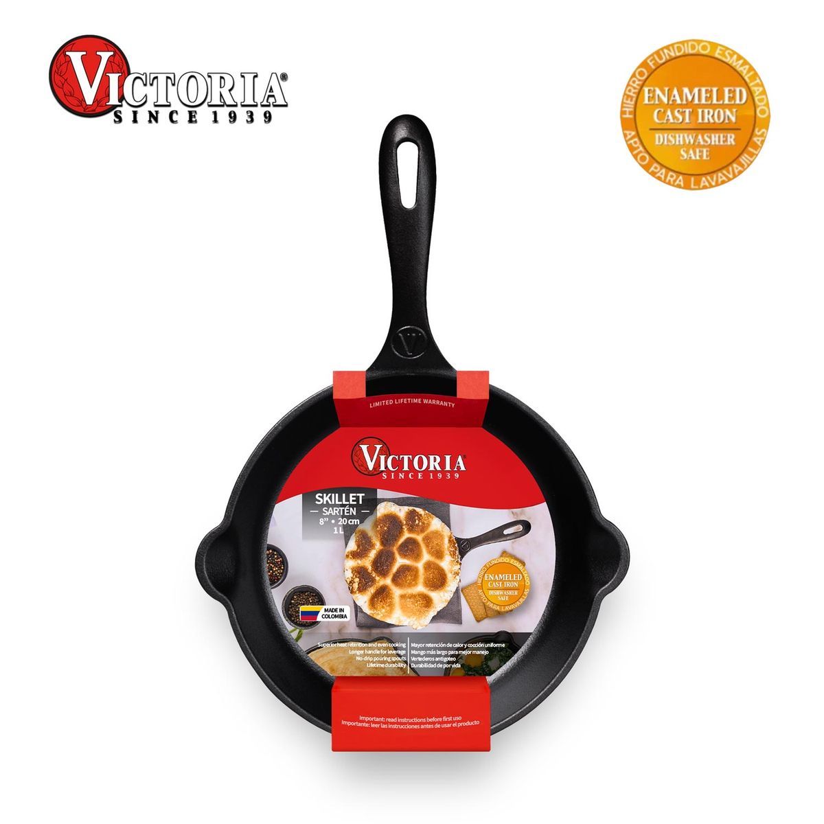 VICTORIA - Sartén N° 20 de Hierro Fundido Esmaltado