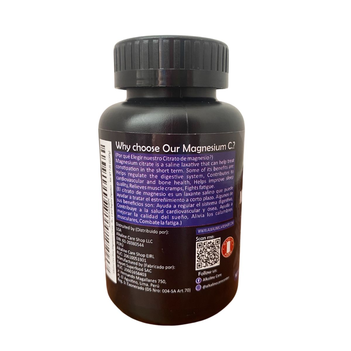 ALKALINE CARE - Citrato de Magnesio 100 cápsulas