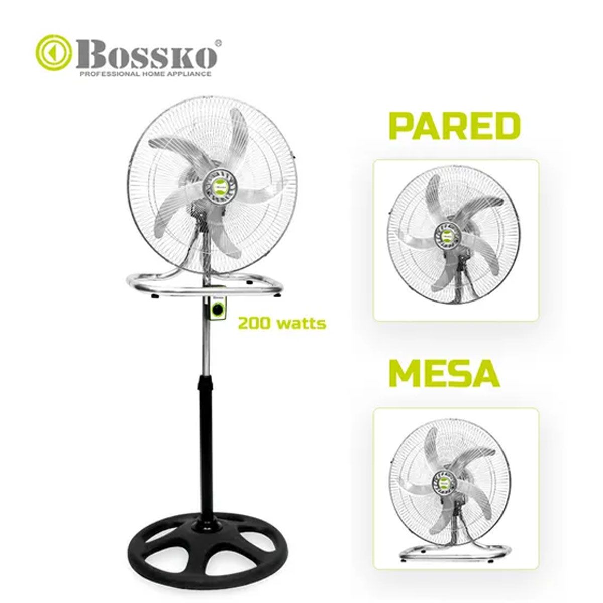 BOSSKO - Ventilador Bossko BK8219VI, 3 en 1, 5 Aspas, 200W