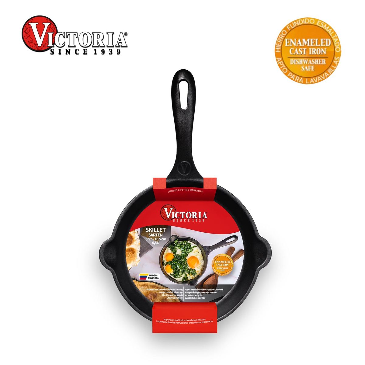 VICTORIA - Sartén N° 16.5 de Hierro Fundido Esmaltado
