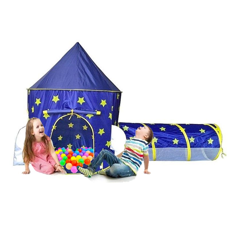GENERICO - Carpa y Tunel Infantil Azul Plegable Juego de 2 en 1