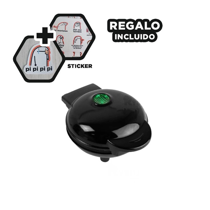 GENERICO - Mini Waflera Circular y Practico Negro Y+Regalo Stickers