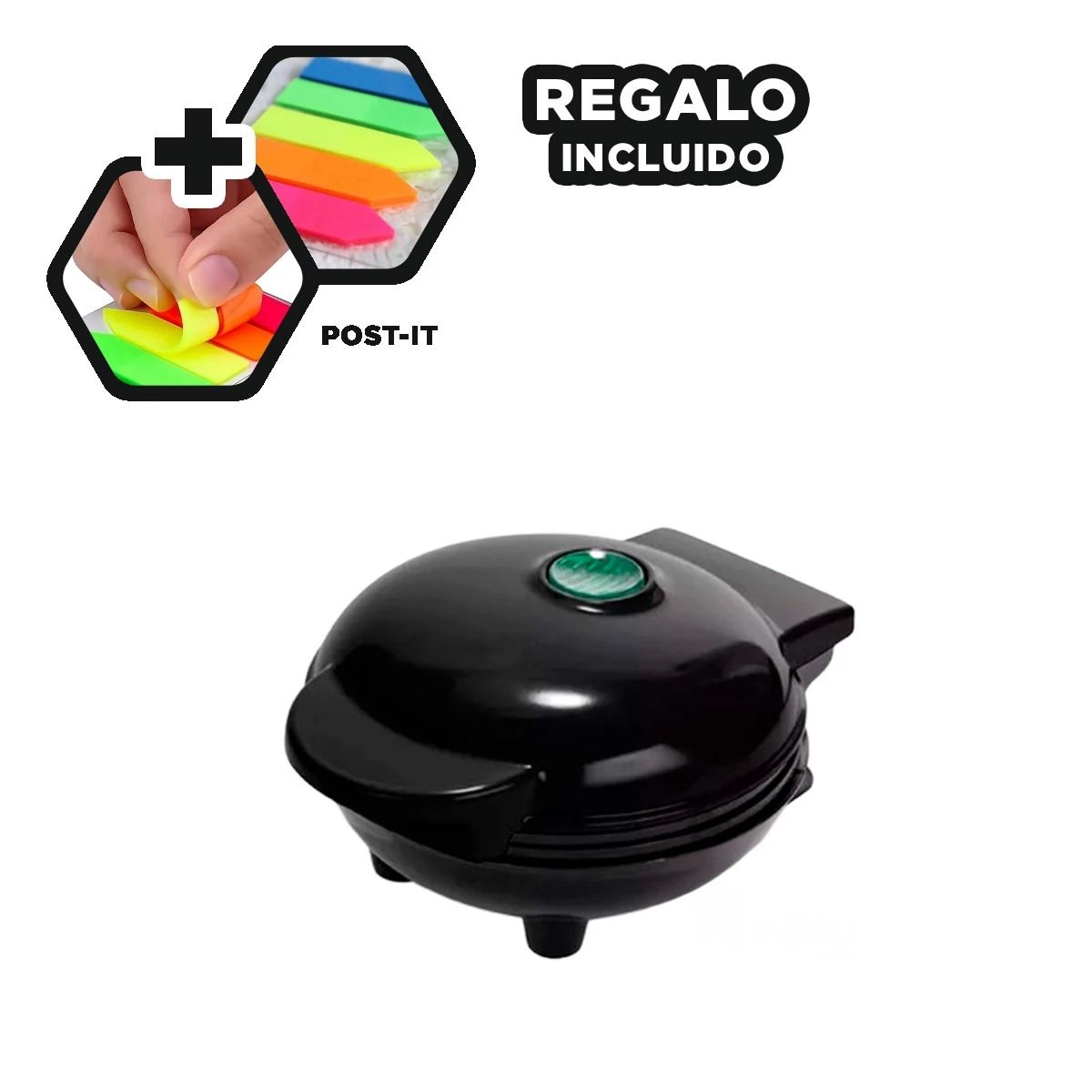GENERICO - Pack6 Mini Waflera Circular Negro Y+Banderitas Adhesivas