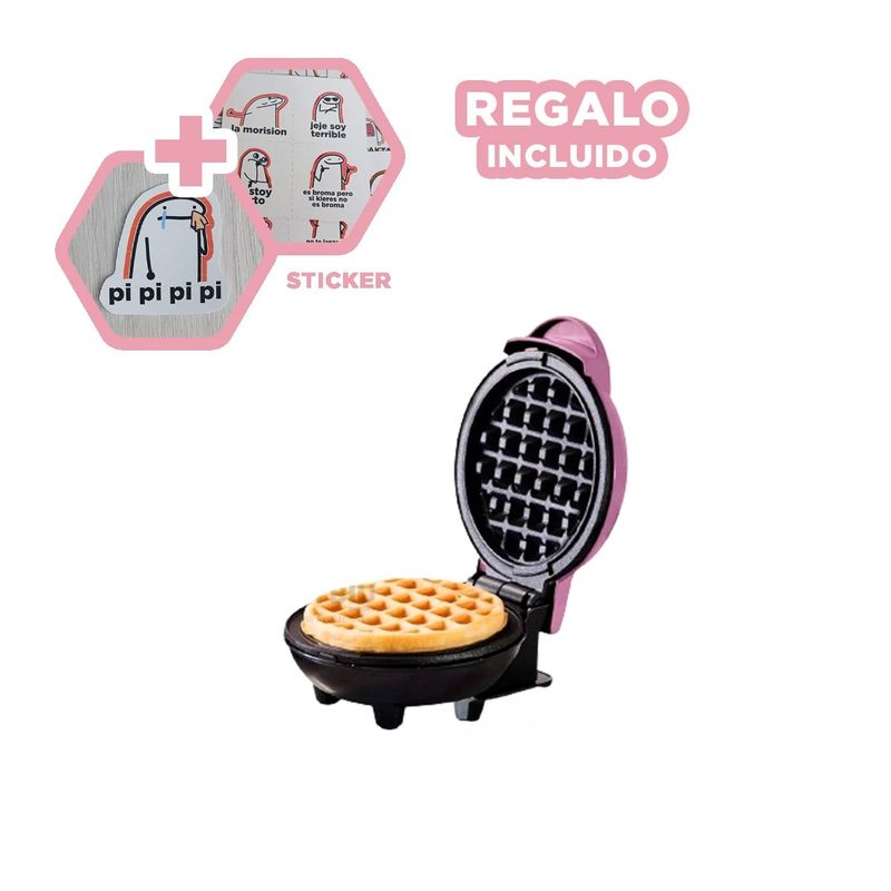 GENERICO - Mini Waflera Circular y Practico Rosado Y+Regalo Stickers