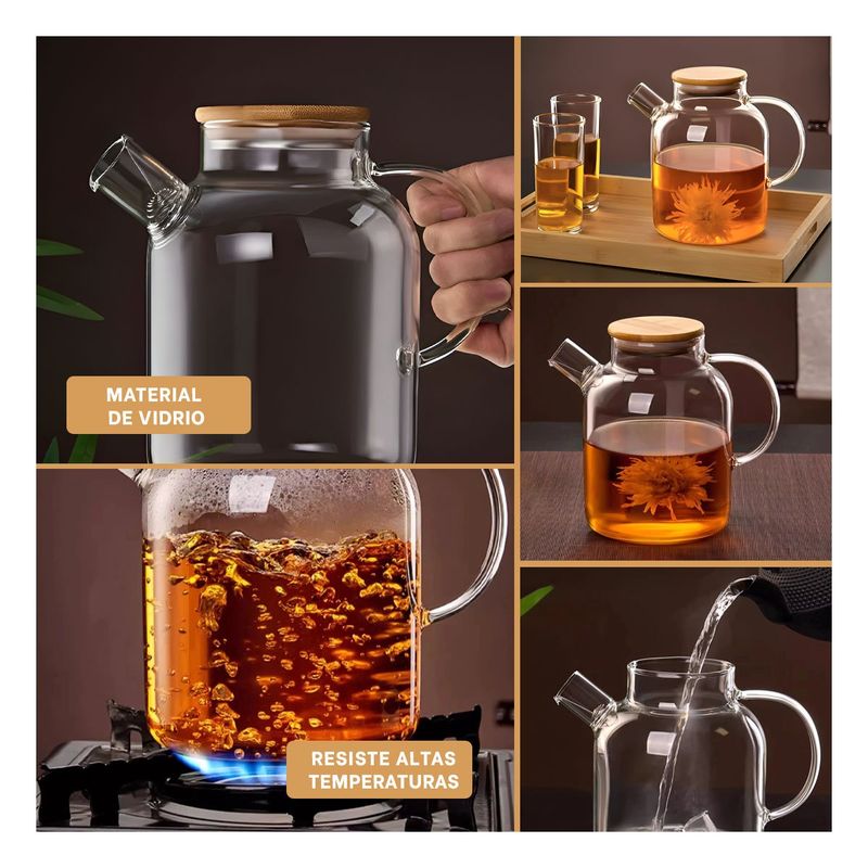 RYBIU IMPORT - Jarra de Vidrio con Tapa de Bambu para Bebidas de 1.5L