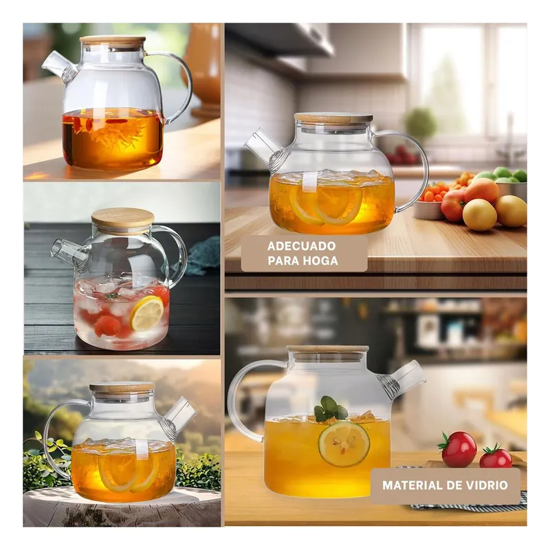 RYBIU IMPORT - Jarra de Vidrio con Tapa de Bambu para Bebidas de 1.8L