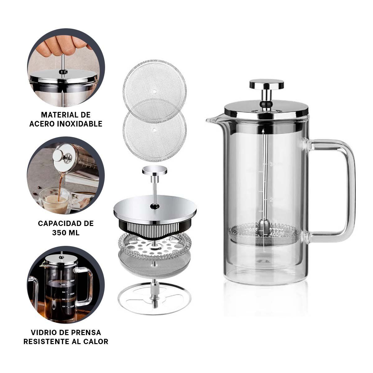 GENERICO - Pack4 Cafetera Francesa con Tapa 350ml PD24-448 Transparente