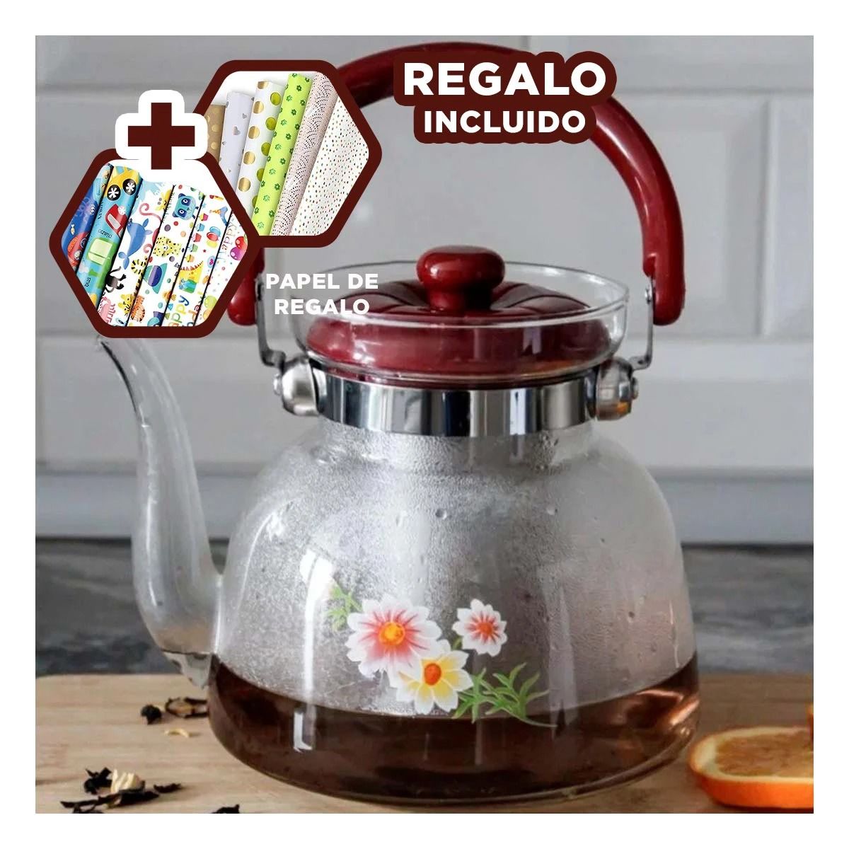 GENERICO - Tetera de Vidrio para Cafe de 600ml Y+Papel de Regalo