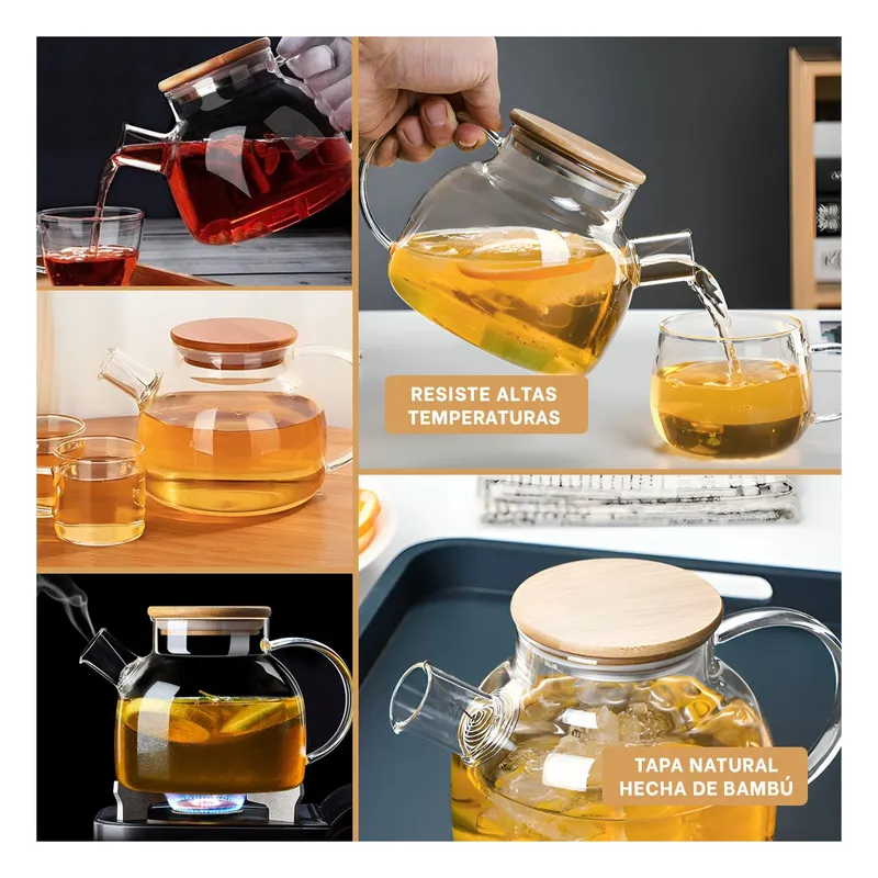 RYBIU IMPORT - Jarra de Vidrio con Tapa de Bambu para Bebidas de 1L