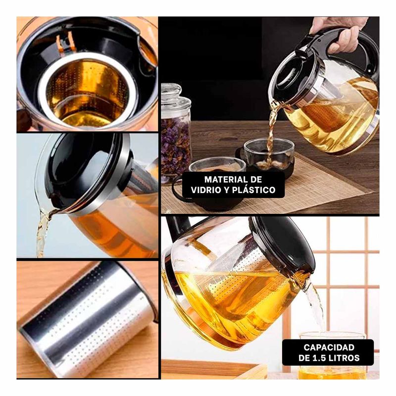 GENERICO - Pack4 Tetera de Vidrio para Te de 1500ml Y+Regalo Stickers