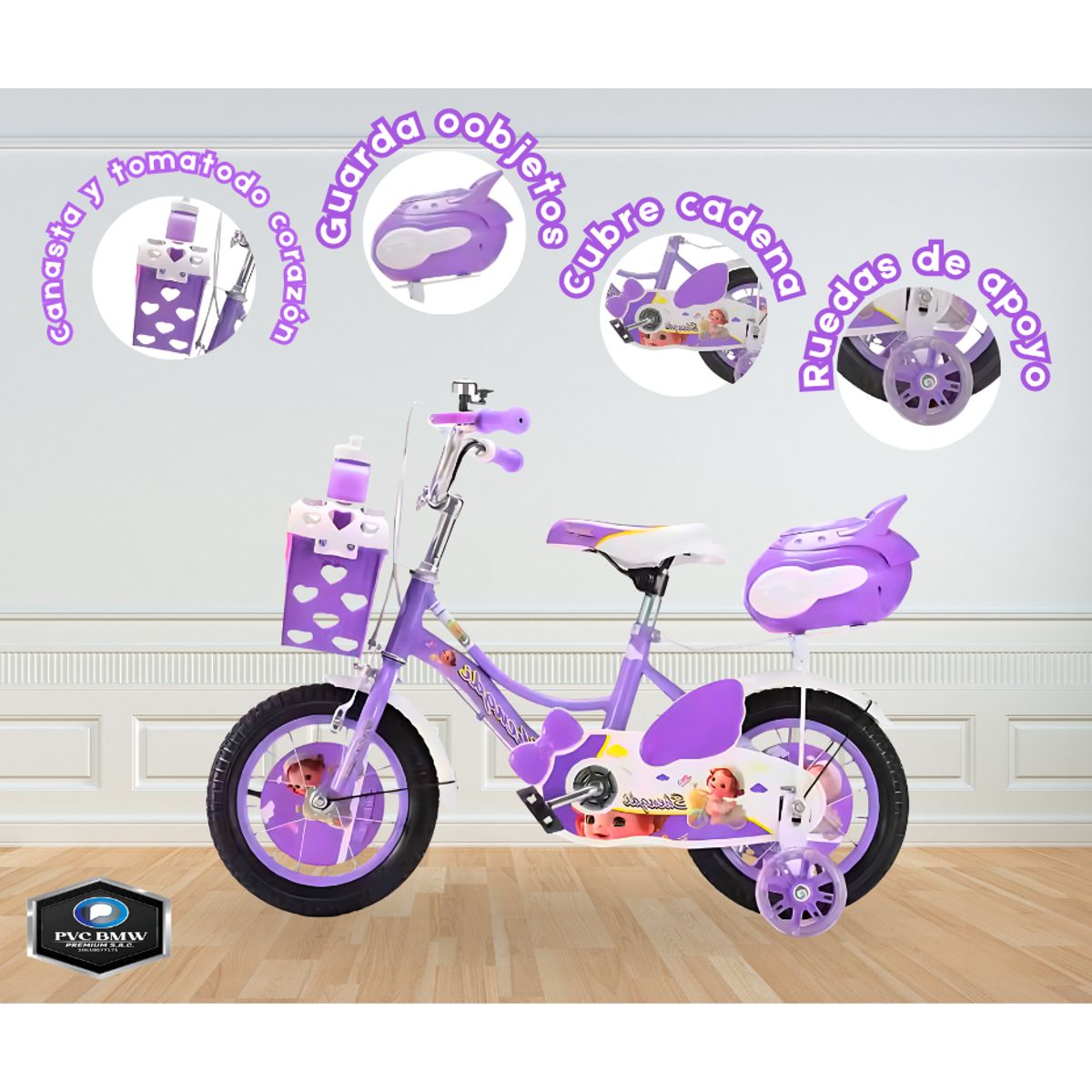 GENERICO - Bicicleta para niña ARO 16 MORADO