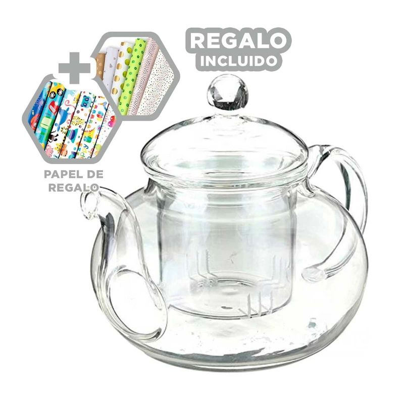 GENERICO - Tetera de Vidrio para Te de 800ml Y+Papel de Regalo