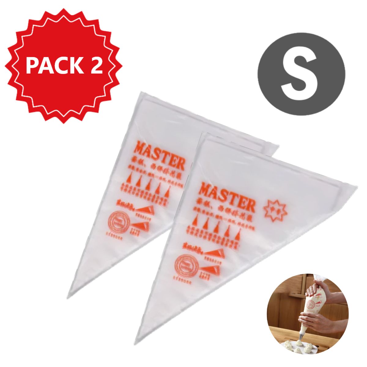 GENERICO - Kit 2 Bolsas de repostería S desechables de 100 unidades cada una