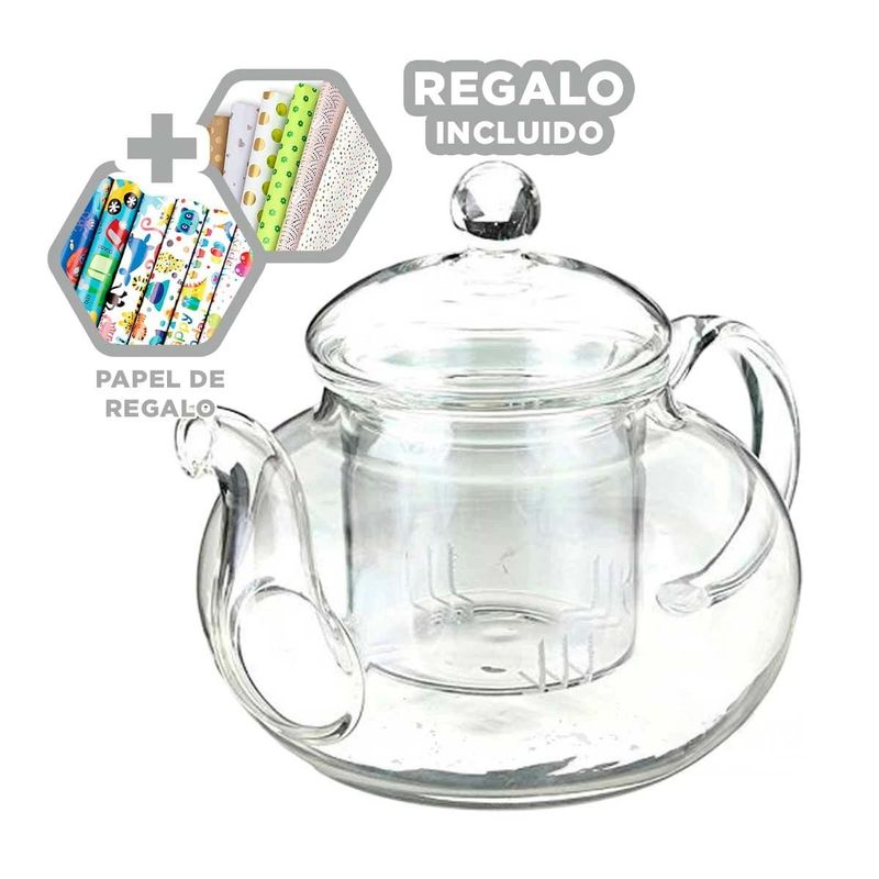 GENERICO - Tetera de Vidrio para Te de 1000ml Y+Papel de Regalo