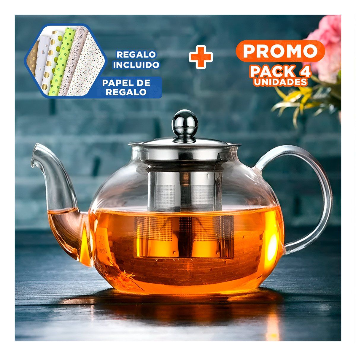 RYBIU IMPORT - Pack4 Infusor Estilo Practico de 900ml Y+Papel de Regalo