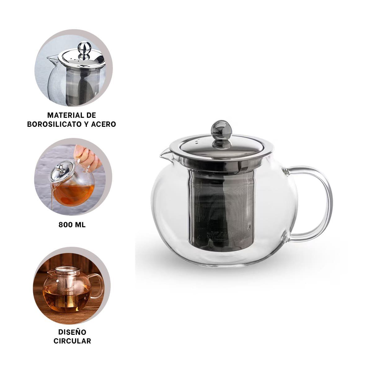 RYBIU IMPORT - Tetera Redonda de Infusion de 800ml Transparente