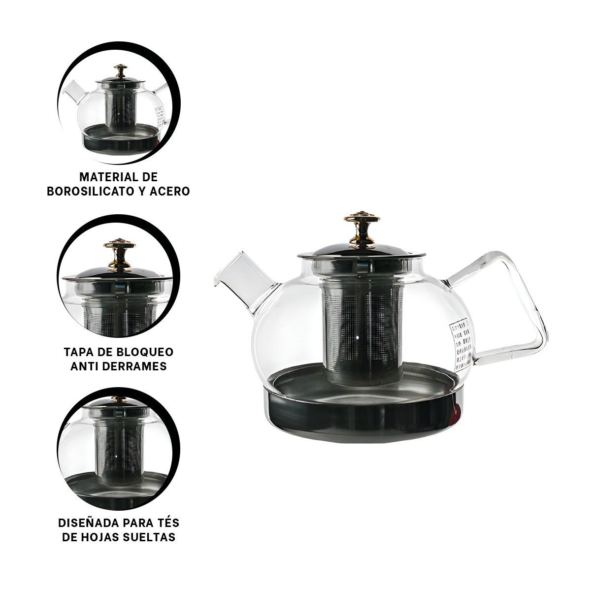 RYBIU IMPORT - Tetera Borosilicato de Infusion de 1000ml E262E Transparente