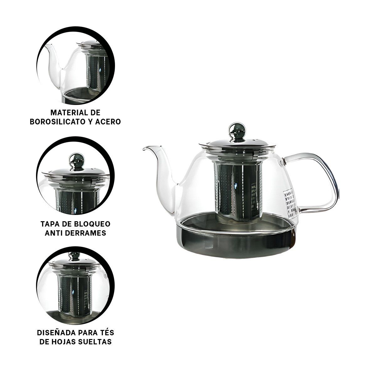 RYBIU IMPORT - Tetera Moderno de Infusion de 800ml E163 Transparente