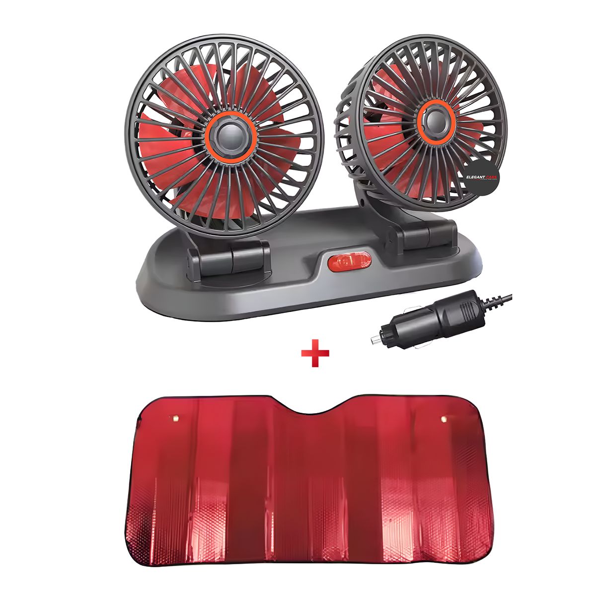 GENERICO - Ventilador turbo Doble cabesal redondo +tapasol para auto