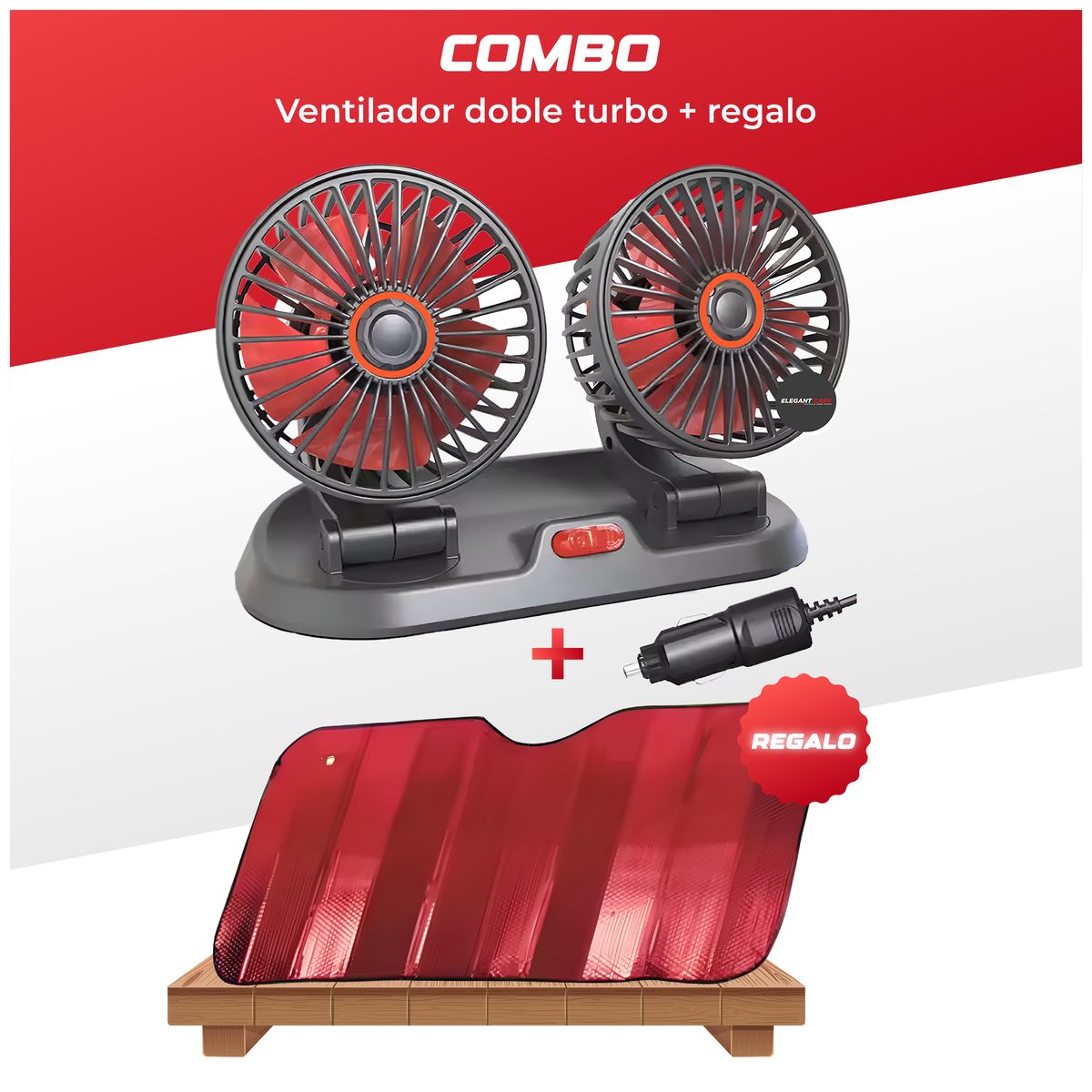 GENERICO - Ventilador turbo Doble cabesal redondo +tapasol para auto