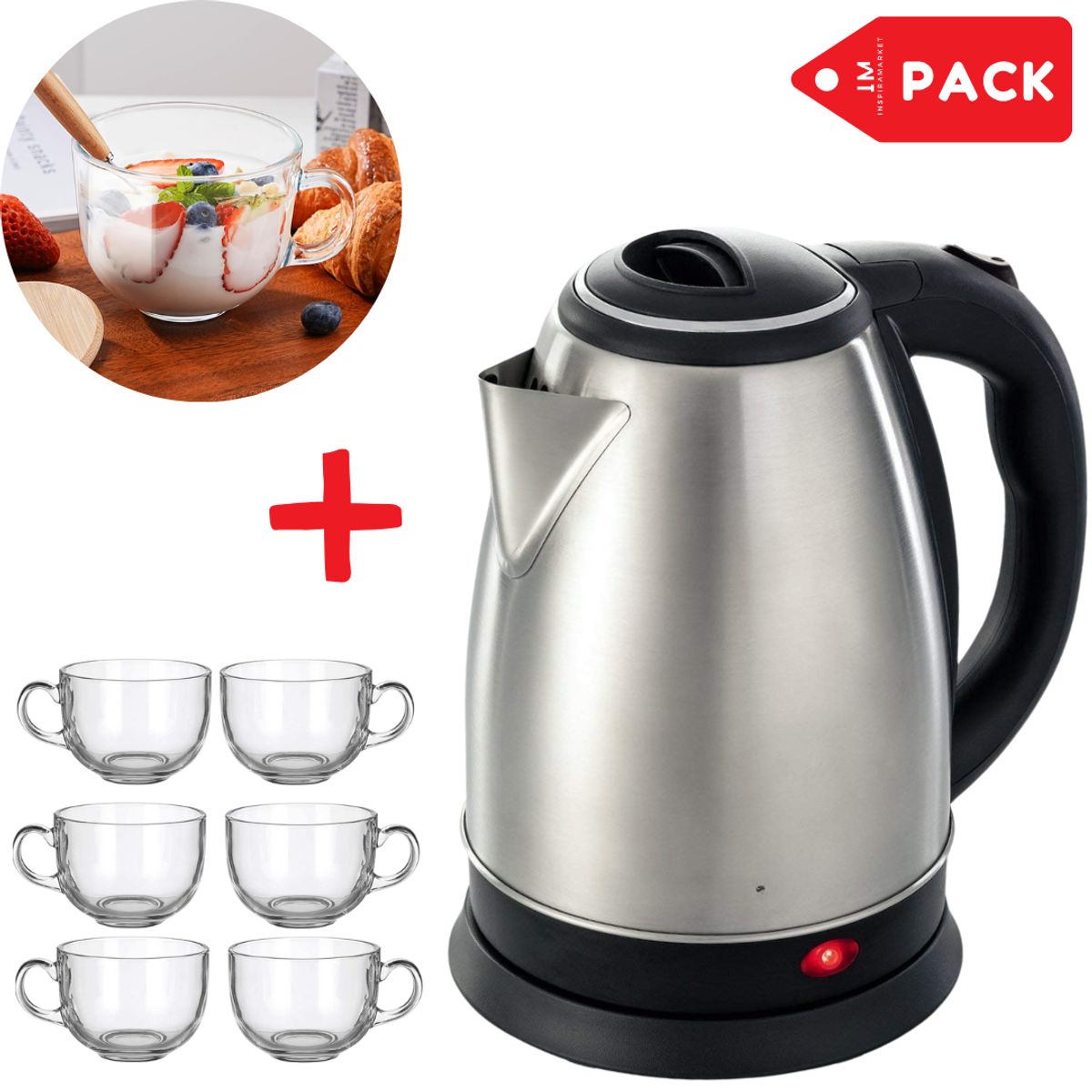 INSPIRA MARKET - Hervidor eléctrico Skalett 2.0 litros con 6 tazas de vidrio 440ml
