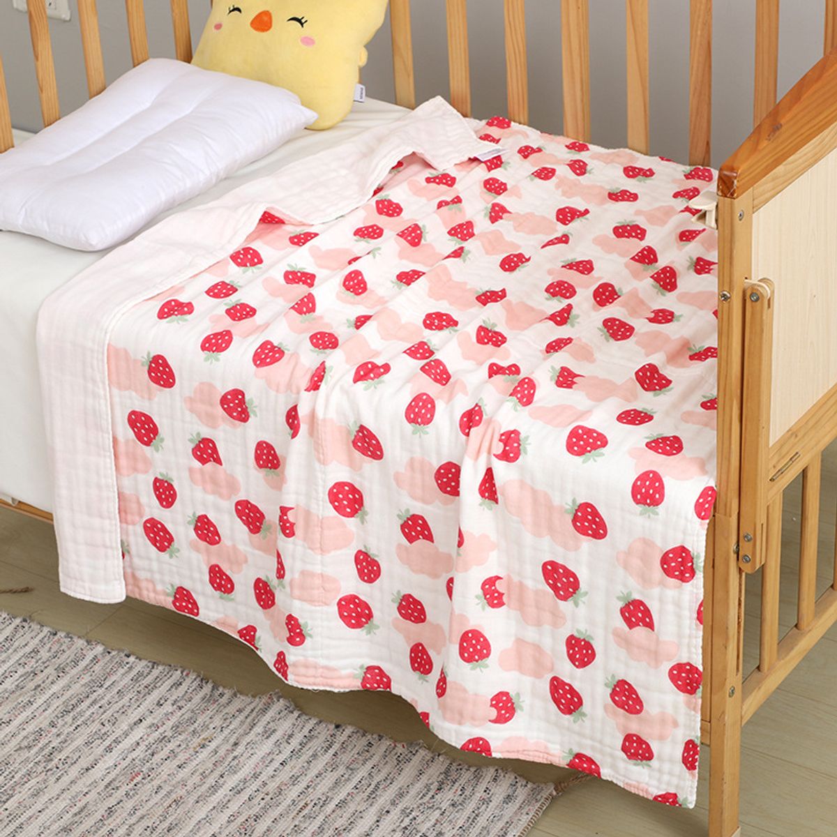 GENERICO - Manta Muselina para Bebé 6 Capas 100% Algodón Diseño Fresa