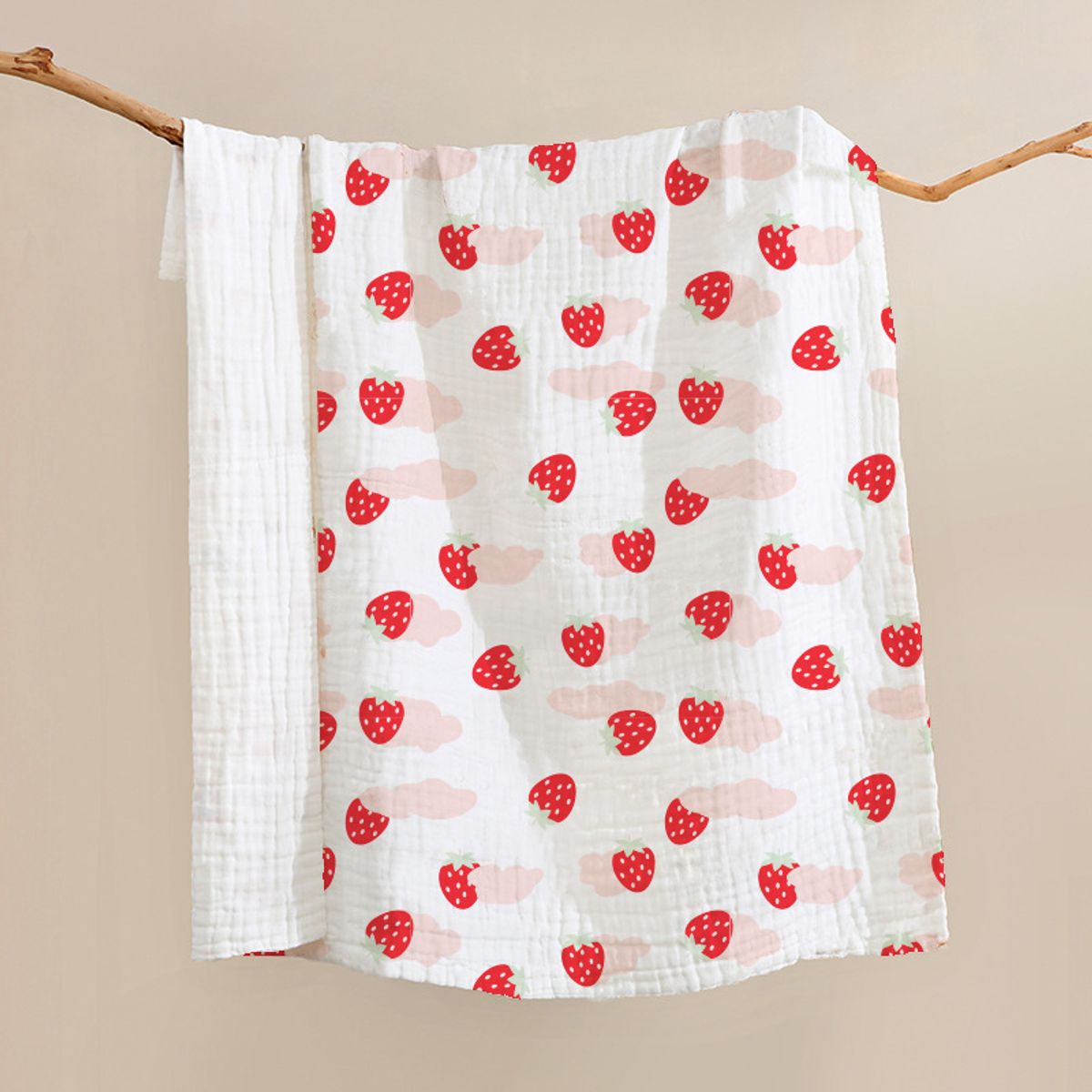 GENERICO - Manta Muselina para Bebé 6 Capas 100% Algodón Diseño Fresa