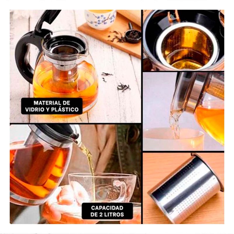 GENERICO - Pack4 Tetera de Vidrio para Preparar Te 2L Y+Regalo Stickers