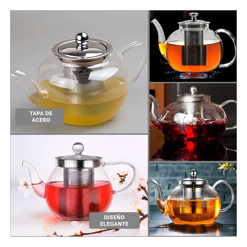 GENERICO - Tetera Borosilicato de Infusion 900ml Transparente