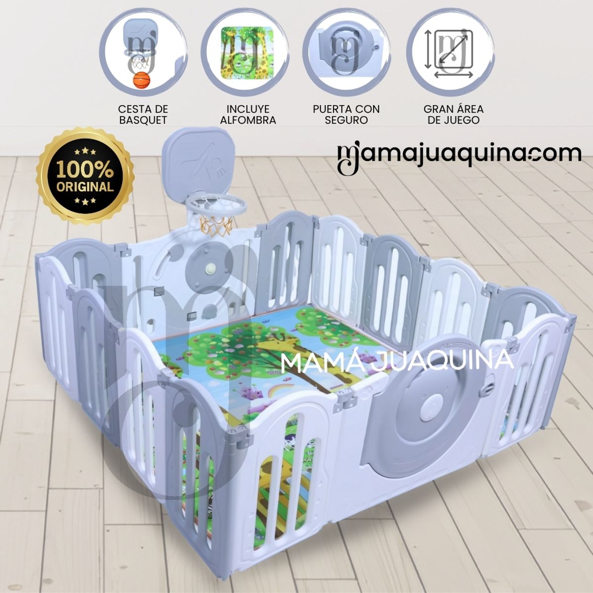 BABY - Corral Interactivo con Alfombra Plegable «DAYCAMP» Gray