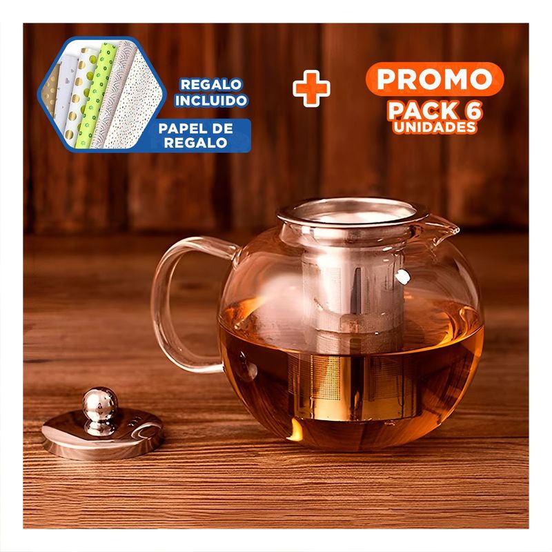 GENERICO - Pack6 Infusor con Tapa de Acero de 800ml Y+Papel de Regalo