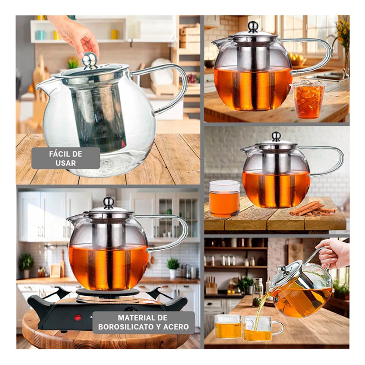 GENERICO - Tetera Circular de Infusion de 800ml F080B-1 Transparente