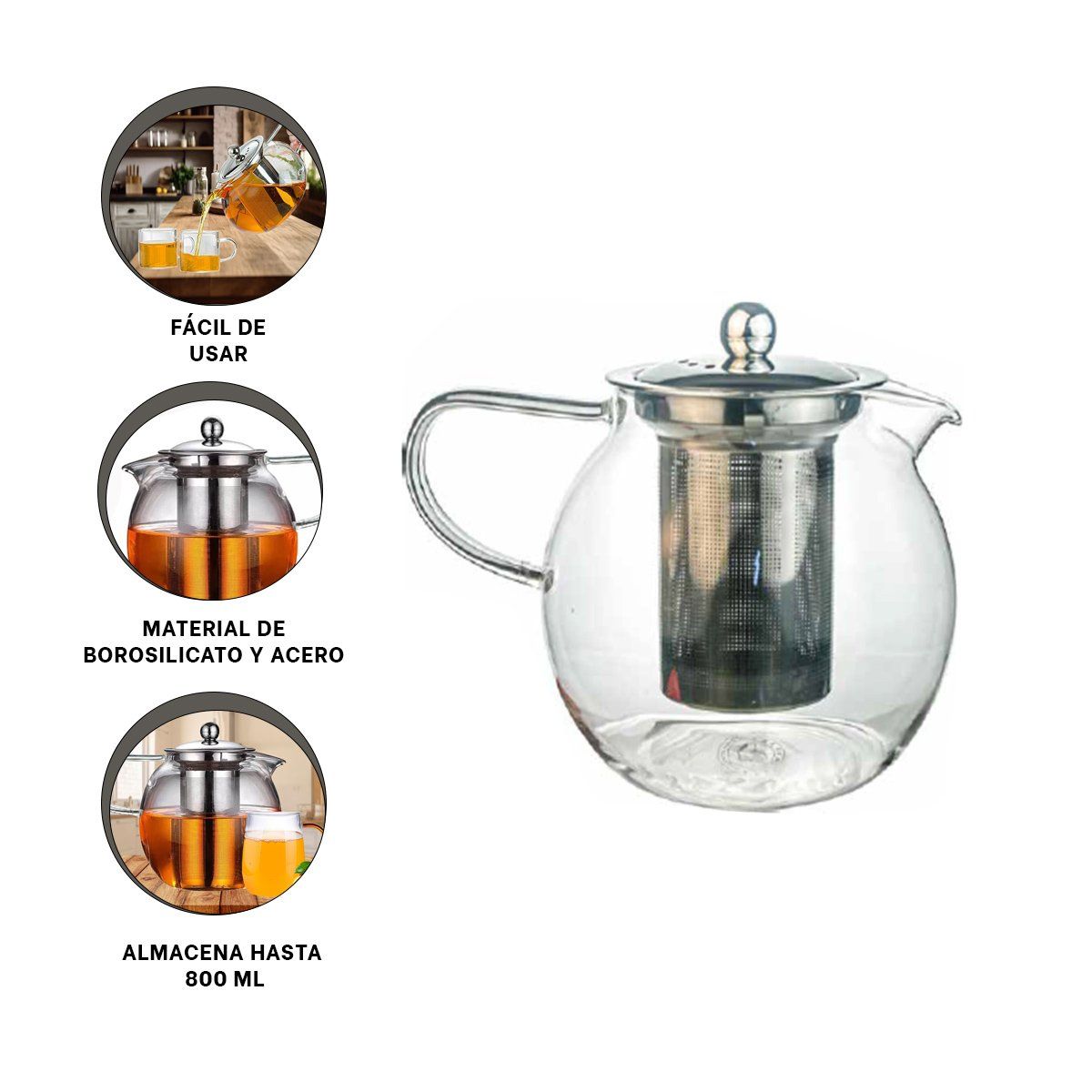 GENERICO - Tetera Circular de Infusion de 800ml F080B-1 Transparente