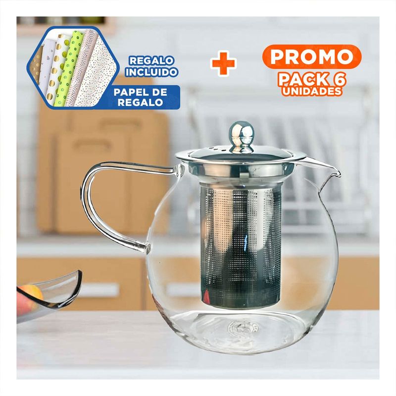 GENERICO - Pack6 Infusor con Asa de 800ml F080B-1 Y+Papel de Regalo