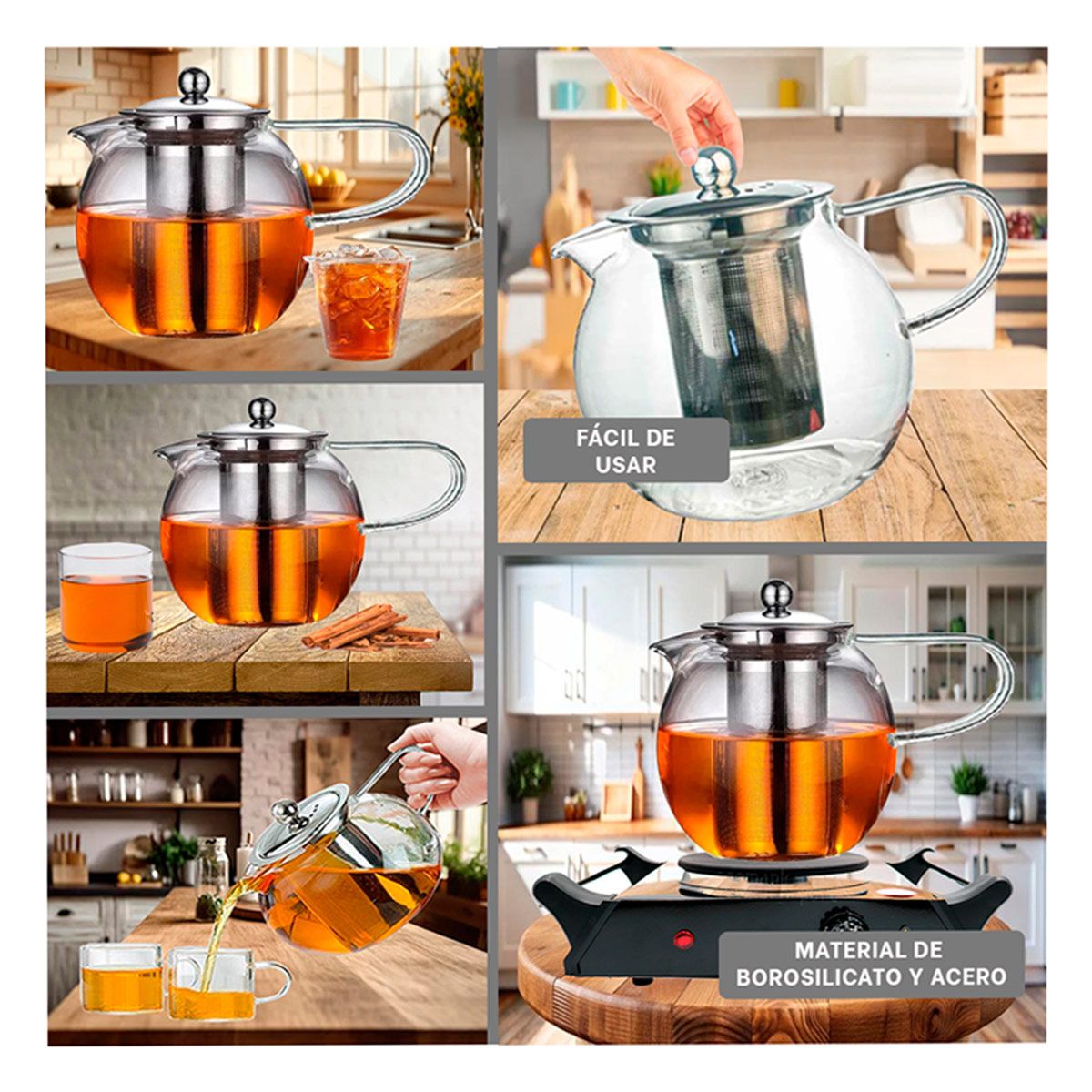 GENERICO - Pack6 Tetera de 800ML para Infusiones Y+Banderitas Adhesivas