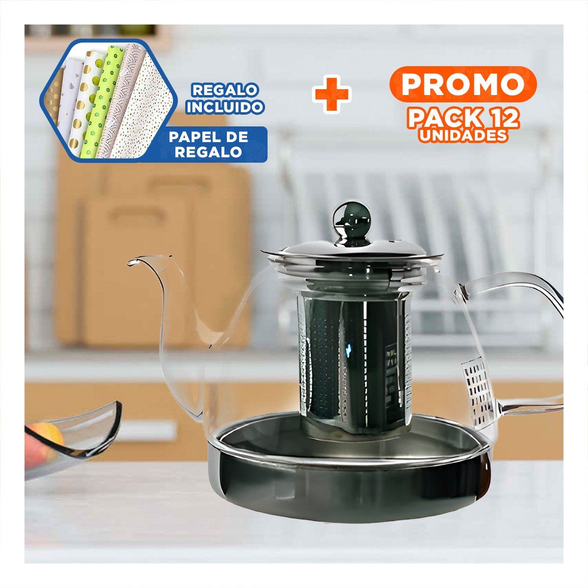 GENERICO - Pack12 Hervidor de Infusiones 800ml E163 Y+Papel de Regalo