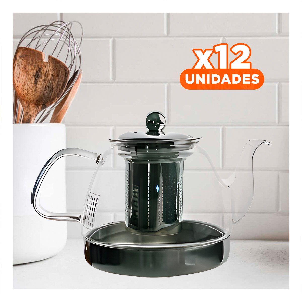 GENERICO - Pack12 Hervidor de 800ml E163 Transparente Y+Regalo Stickers