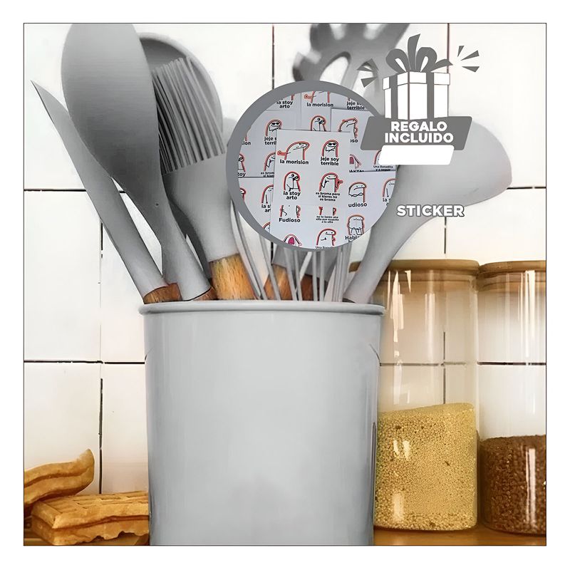 GENERICO - Pack6 Cucharones Antiadherente Plomo Y+Regalo Stickers